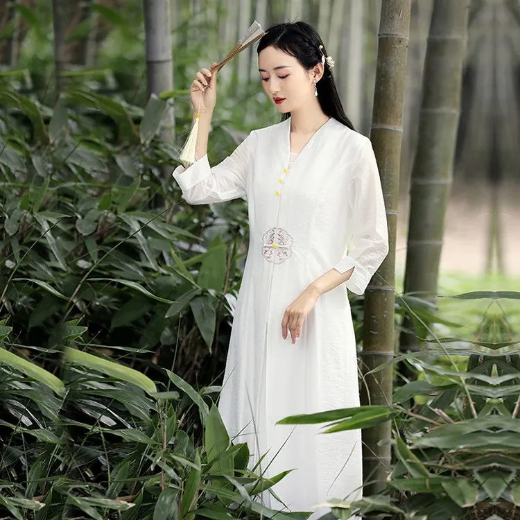 起念浅月新款禅意茶人服夏季复古汉元素禅修服刺绣中式外披女批发